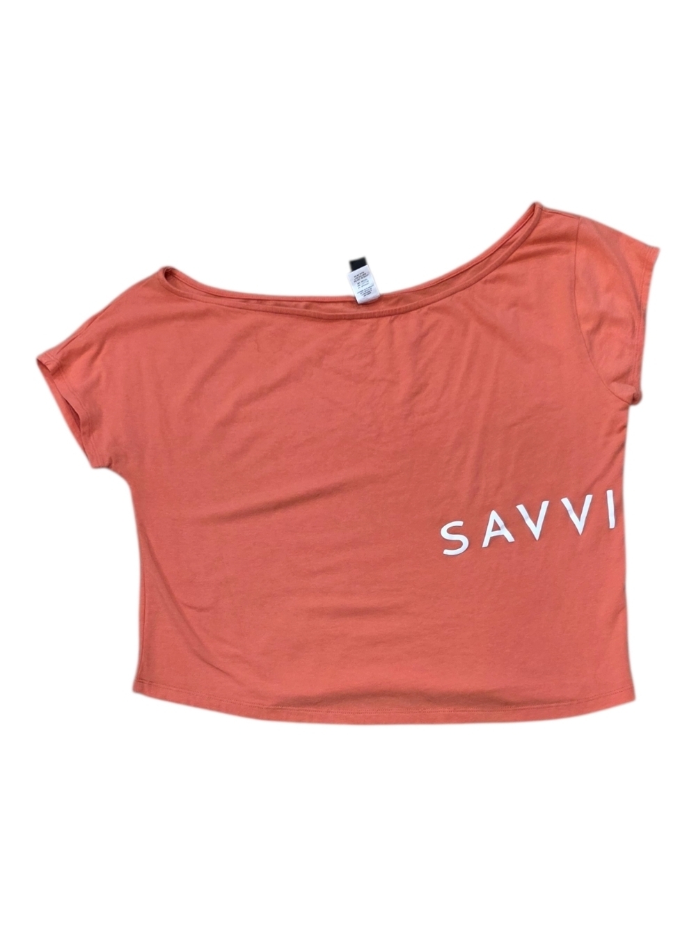Savvi Coral Slight Crop Boatneck Off One Shoulder Top M